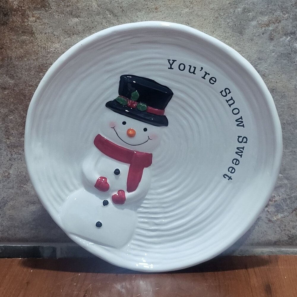 Round Snowman Snack Plate You're Snow Sweet